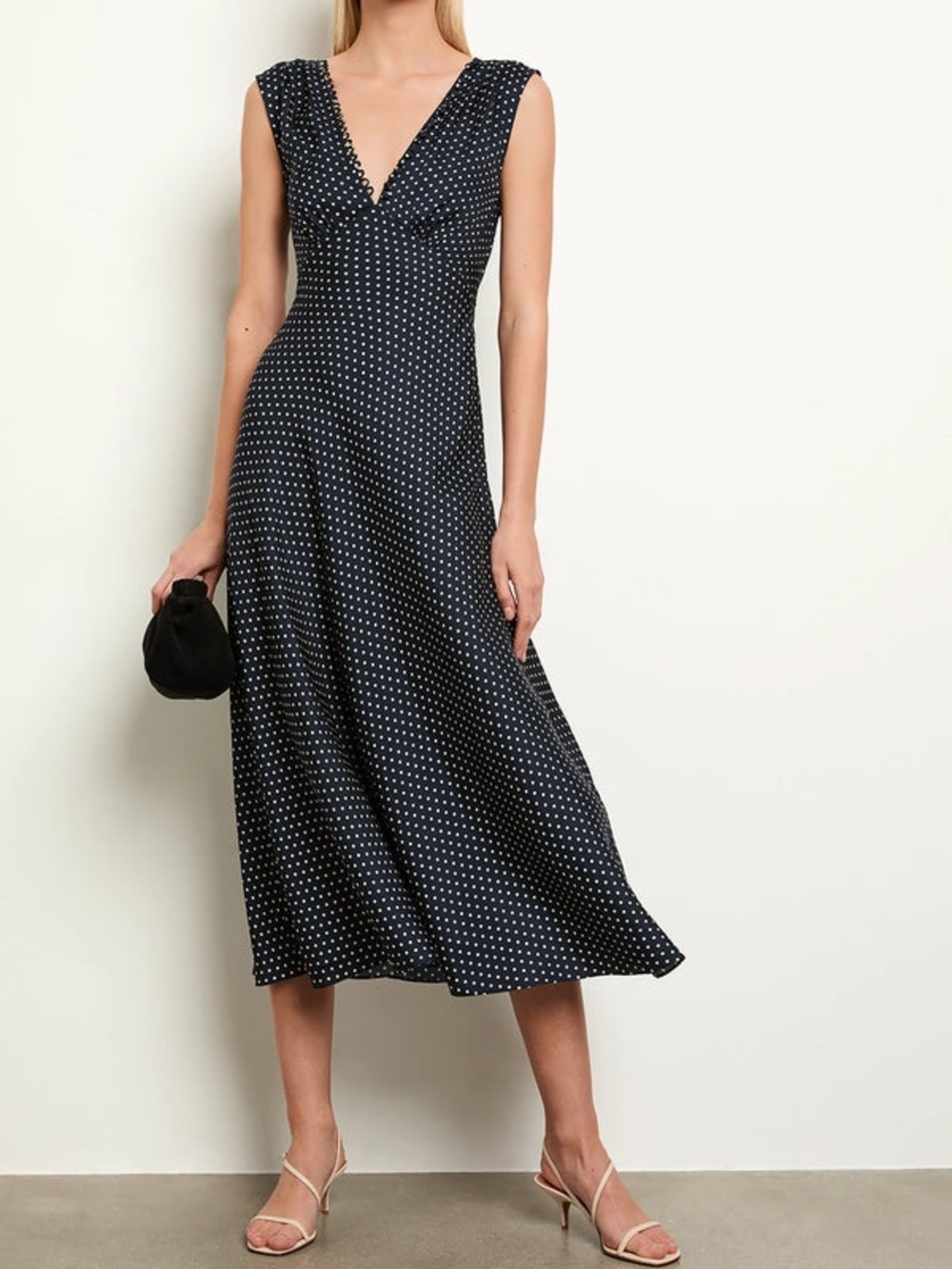 NEW Doen Tahlia polka dot silk-blend midi dress Size M